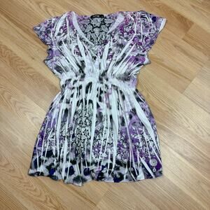 Apt 9 White Purple Y2K Top Large Abstract 2000s Going Out Babydoll McBling